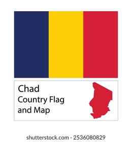 Chad Country Flag and Map hand draw illustration on white background