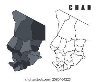 Chad country map black flat outline vector illustration set