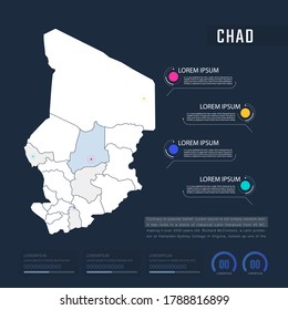 Chad country map infographics vector with pointer marks and circle chart.  Editable Infographics template. Vector illustration