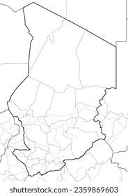 Chad country simple line maps, Chad country regions, Chad country provinces, white background, black lines, line map