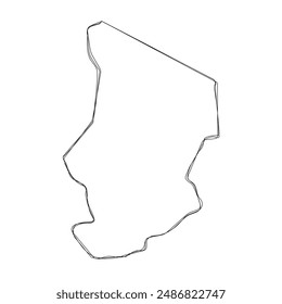 Chad country simplified map.Thin triple pencil sketch outline isolated on white background. Simple vector icon