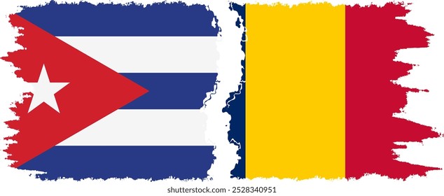 Chad and  Cuba grunge flags connection, vector