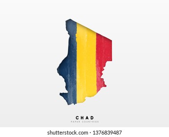Chad detailed map with flag of country. Painted in watercolor paint colors in the national flag.