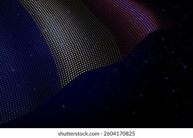 Chad digital flag made of dots, waving over a starry dark background