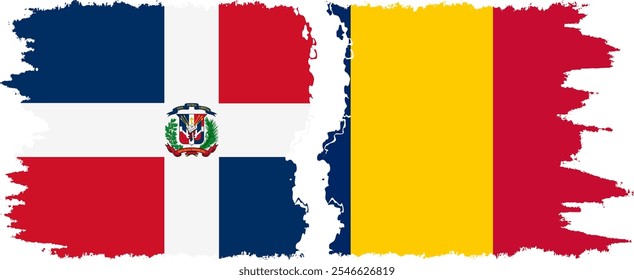 Chad and Dominican Republic grunge flags connection, vector