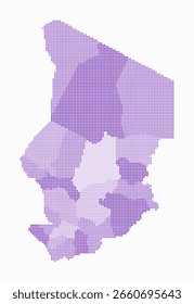 Chad pontilhou o mapa. Mapa de estilo digital do país sobre fundo branco. Forma de Chade com pontos quadrados. Estilo de pontos coloridos. Quadrados de tamanho pequeno. Ilustração de vetor simples.