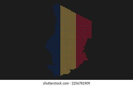 Chad dotted map flag with grunge texture in mosaic dot style. Abstract pixel vector illustration of a country map with halftone effect for infographic. 