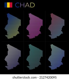 Chad dotted map set. Map of Chad in dotted style. Borders of the country filled with beautiful smooth gradient circles. Elegant vector illustration.