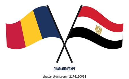 Chad and Egypt Flags Crossed And Waving Flat Style. Official Proportion. Correct Colors.