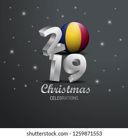Chad Flag 2019 Merry Christmas Typography. New Year Abstract Celebration background