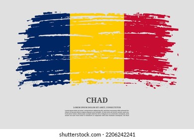 Chad flag with brush stroke effect and information text poster, vector background