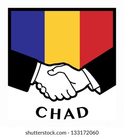 Chad flag and business handshake, vector illustration