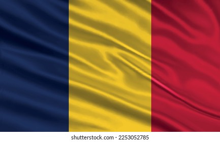 Diseño de la bandera de Chad. Bandera de Chad ondeando satén o tela de seda. Ilustración vectorial.