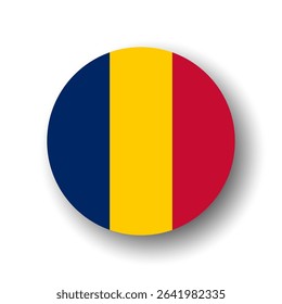Chad flag - flat vector circle icon or badge with dropped shadow.