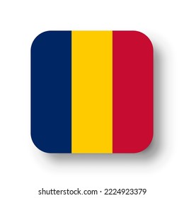 Chad flag - flat vector square with rounded corners and dropped shadow.