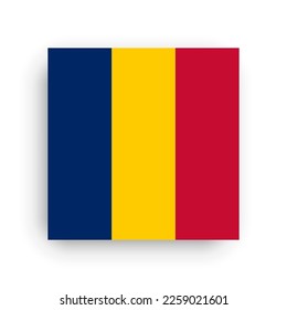 Chad flag - flat vector square with sharp corners and dropped shadow.