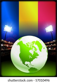 Bandera de Chad con glóbulo en el fondo del estadio Ilustración original