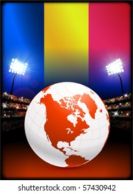 Chad Flag with Globe on Stadium Background Original Illustration