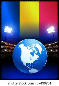 Bandera de Chad con glóbulo en el fondo del estadio Ilustración original