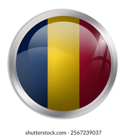 Chad flag - glossy circle button displays a colorful flag representing a country cultural identity and heritage. The essence of national pride and unity.