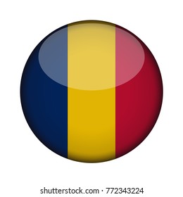 chad Flag in glossy round button of icon. chad emblem isolated on white background. National concept sign. Independence Day. Vector illustration.