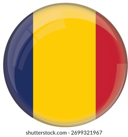 Chad flag with glossy rounded button for football team and national emblem