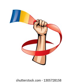 Chad flag and hand on white background. Vector illustration