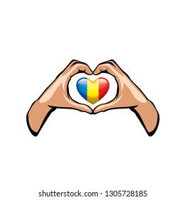 Chad flag and hand on white background. Vector illustration