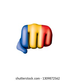 Chad flag and hand on white background. Vector illustration