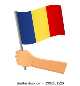 Chad flag in hand. Patriotic background. National flag of Chad vector illustration
