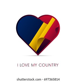 Chad flag in heart. I love my country. sign. Vector illustration.