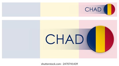 Chad flag horizontal web banner in modern neomorphism style. Webpage Chad country header button for mobile application or internet site. Vector