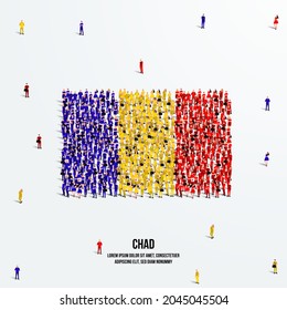 Chad Flag. A large group of people form to create the shape of the Chad flag. Vector Illustration.