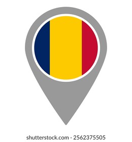 Chad flag location pin, flag application, Flag on Location Pin, graphic design, map pointer, vector illustration.