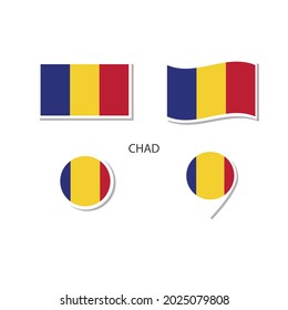 Das Logo des Tschad-Flaggen-Symbolsatz, flache Rechteck-Symbole, runde Form, Marker mit Flaggen.