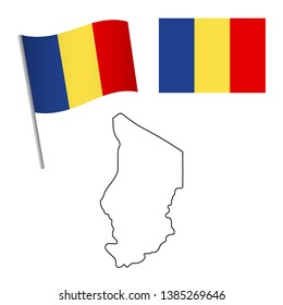 Chad flag and map. Patriotic background. National flag of Chad vector illustration