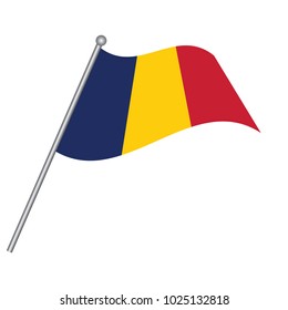chad flag. The national flag of chad on a pole. The waving flag. The sign and symbol of the country.
