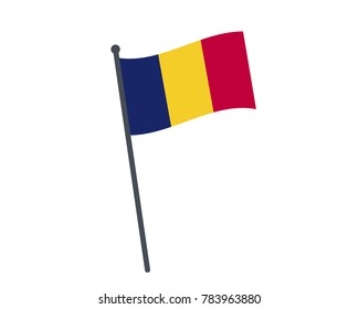 chad flag. The national flag of chad on a pole. The waving flag. The sign and symbol of the country. Realistic vector on white.