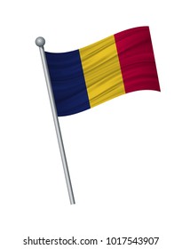 chad flag on the flagpole. Official colors and proportion correctly. waving of chad flag on flagpole, vector illustration isolate on white background.