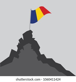 chad flag on the mountain peak. Business concept, goal achievement, success, winning. Flat style,flag of chad, vector illustration.EPS10.