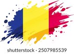 chad flag painted with Grunge brush stroke, watercolor flag style.