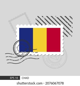Chad flag postage stamp. Isolated vector illustration on grey post stamp background and specify is vector eps10.