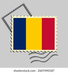 Chad flag postage stamp. Isolated vector illustration on grey post stamp background