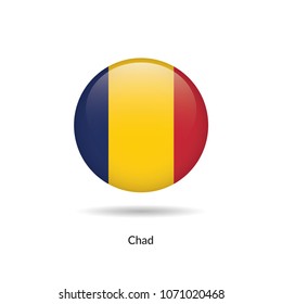 Chad flag - round glossy button. Vector Illustration.