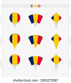 Bandera de Chad, conjunto de íconos de la bandera de Chad. Ilustración vectorial de los símbolos nacionales.