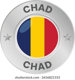 Tschad-Flagge in silberner Medaille. Nationalflagge in Metallkreisemblem.