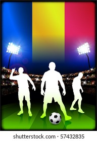 Chad Flag with Soccer Player on Stadium Background Original Illustration