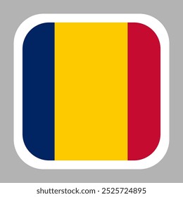 Chad flag square flat vector with rounded corners and white border, vector illustration