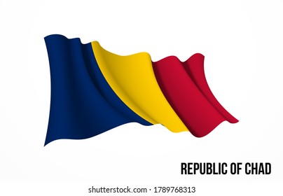 Chad flag state symbol isolated on background national banner. Greeting card National Independence Day of the Republic of Chad. Illustration banner with realistic state flag.