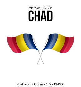 Símbolo del estado de la bandera de Chad aislado en una bandera nacional de fondo. Tarjeta de saludo Día Nacional de la Independencia de la República de Chad. Cartel de ilustración con bandera de estado realista.
